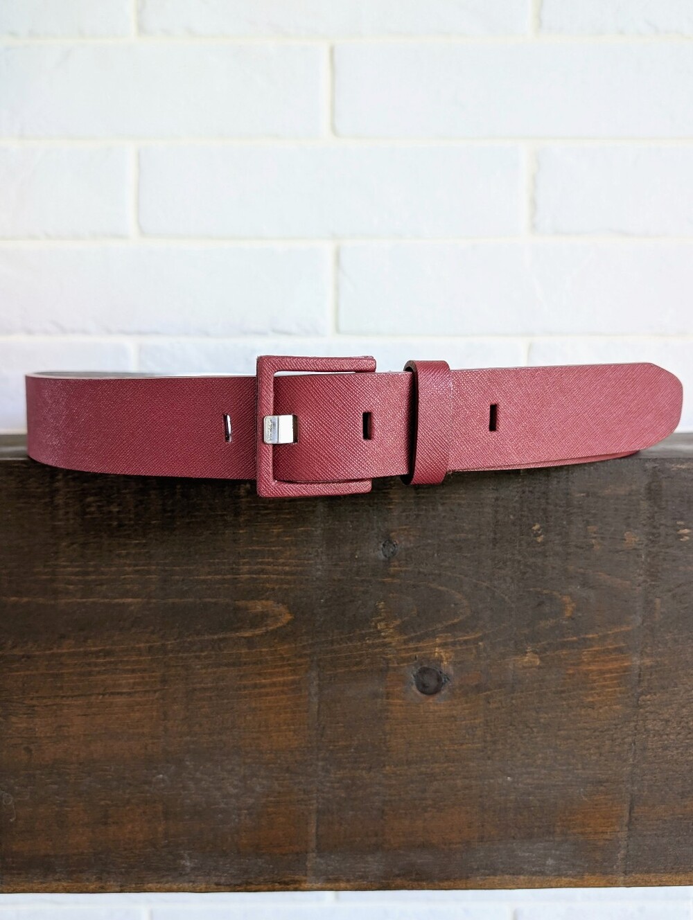 Calvin Klein Genuine Leather Textured Red Belt Small